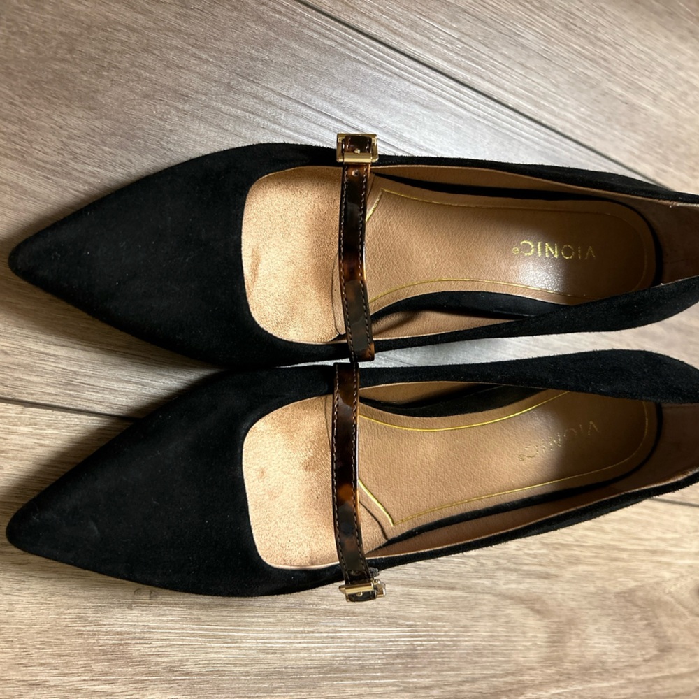 Vionic Women Minnie Tortoise Suede Pointed Toe Heels Shoes sz 8